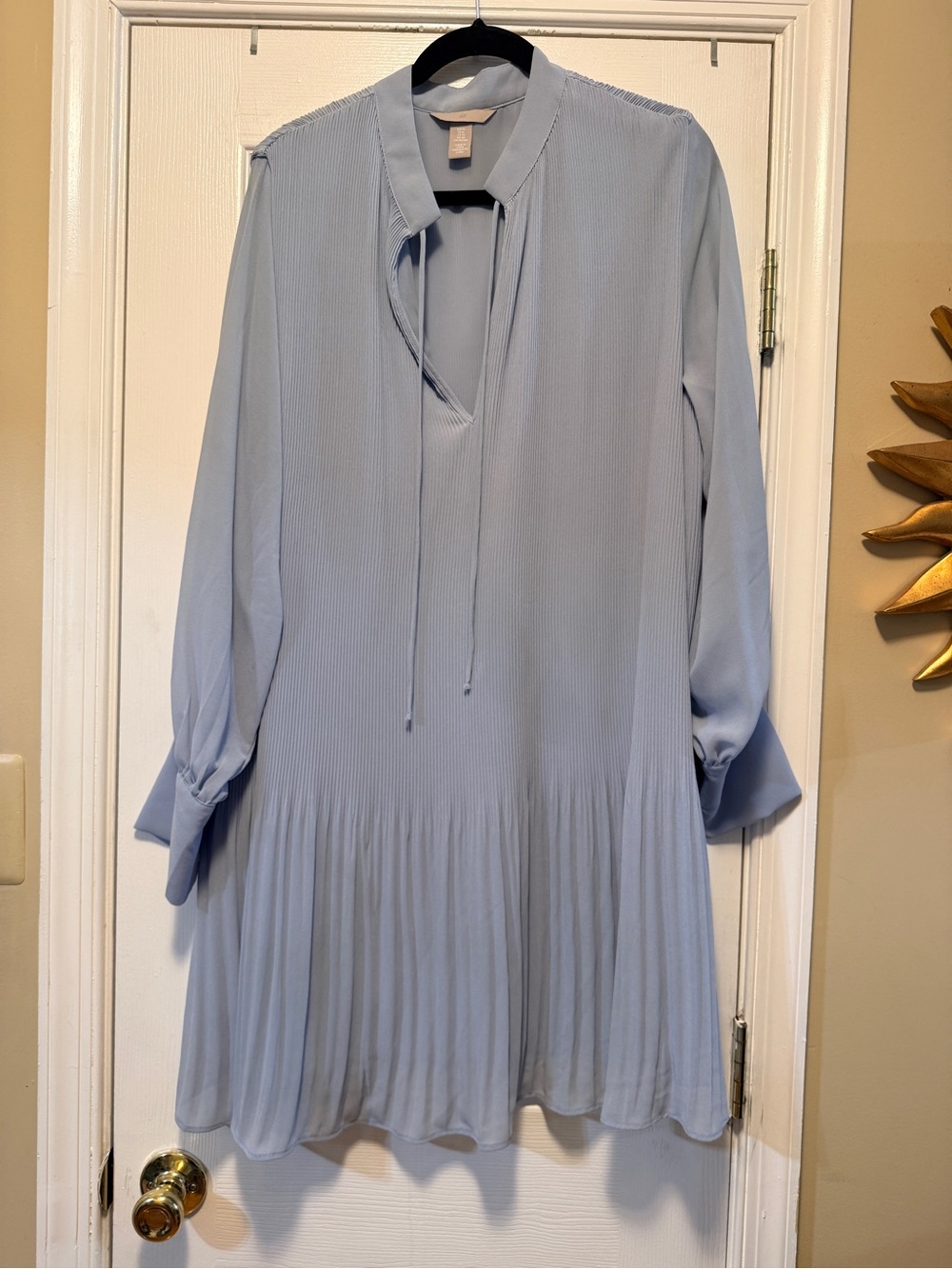 H&M Light Blue Pleated Long-Sleeve Tunic Dress